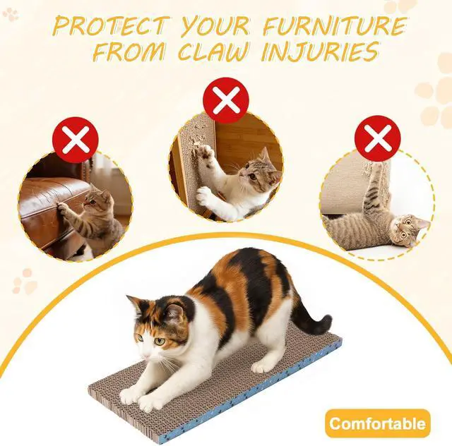 Alt view image 4 of 7 - 2Pack Cat Scratcher Pad, Reversible Scratching Cardboard, 14" Lx5.3 W Post Board for Indoor Cats Cardboard pad Sleep Play and Grind Claws