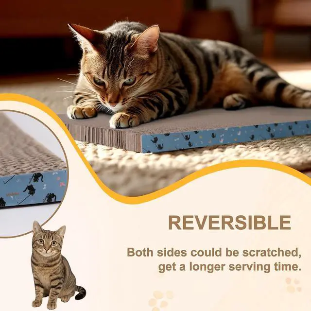 Alt view image 6 of 7 - 2Pack Cat Scratcher Pad, Reversible Scratching Cardboard, 14" Lx5.3 W Post Board for Indoor Cats Cardboard pad Sleep Play and Grind Claws