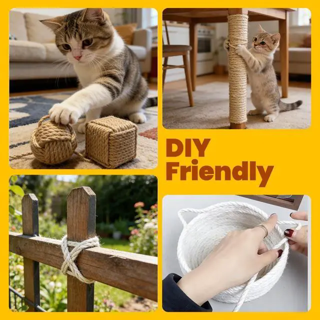 Alt view image 7 of 7 - Natural Sisal Rope for Cat Scratching Post Replacement 3/16 Inch x 50 ft, Twine for Repair, Restore & DIY Cat Trees, Towers, Furniture, White