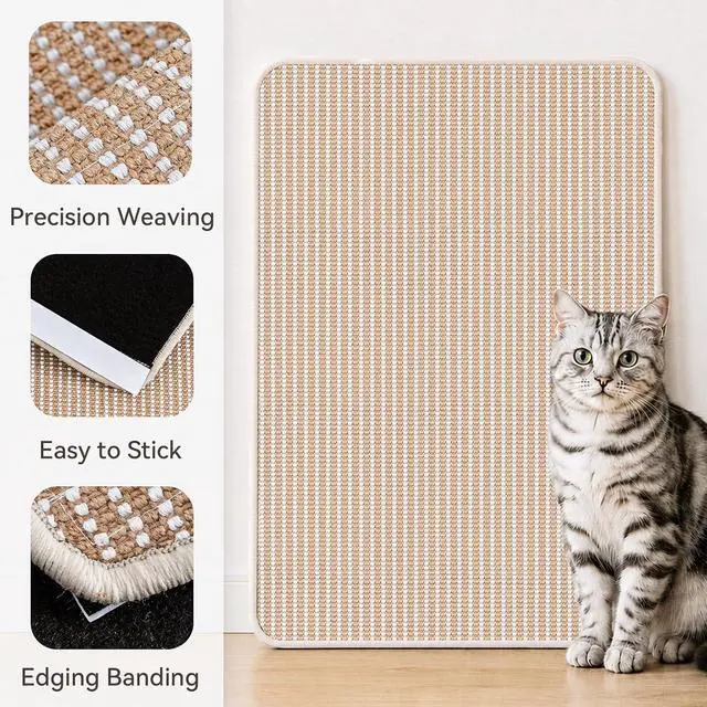 Alt view image 3 of 7 - Cat Scratcher Mat, 23.6"x15.7" Natural Sisal Cat Scratch Pad | Low-Shedding Cat Scratching Mat with Sticky Taps, Durable Cat Wall Scratcher for Indoor Cats, Protect Couch, Carpet & Floor