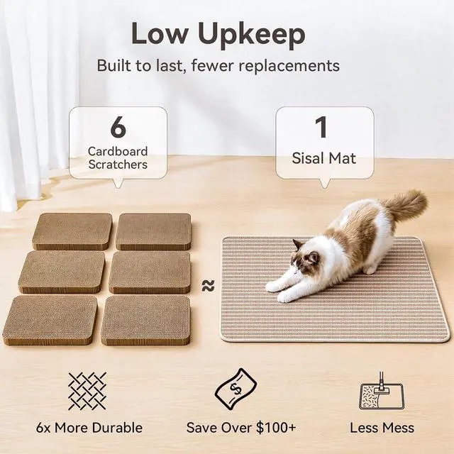 Alt view image 4 of 7 - Cat Scratcher Mat, 23.6"x15.7" Natural Sisal Cat Scratch Pad | Low-Shedding Cat Scratching Mat with Sticky Taps, Durable Cat Wall Scratcher for Indoor Cats, Protect Couch, Carpet & Floor