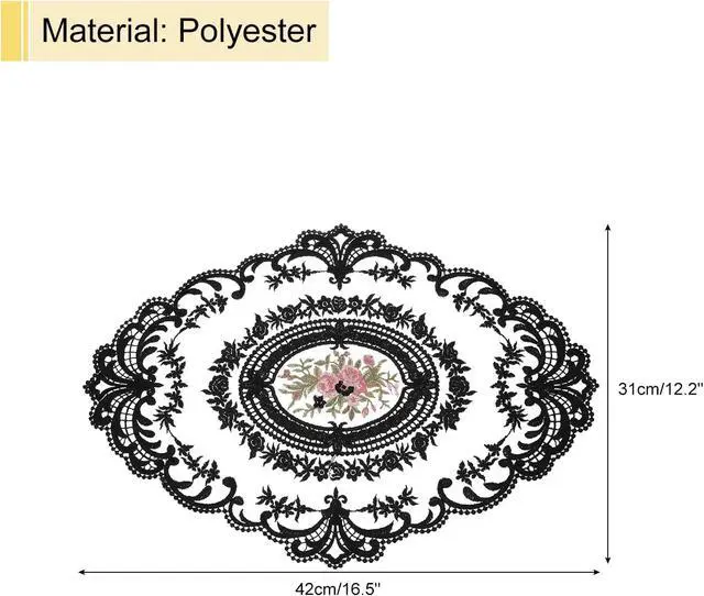 Alt view image 2 of 7 - Retro Lace Placemat 12x16-in Oval Embroidered Table Place Mats French Crochet Doilies Coasters Cup Mat for Home Wedding, Black