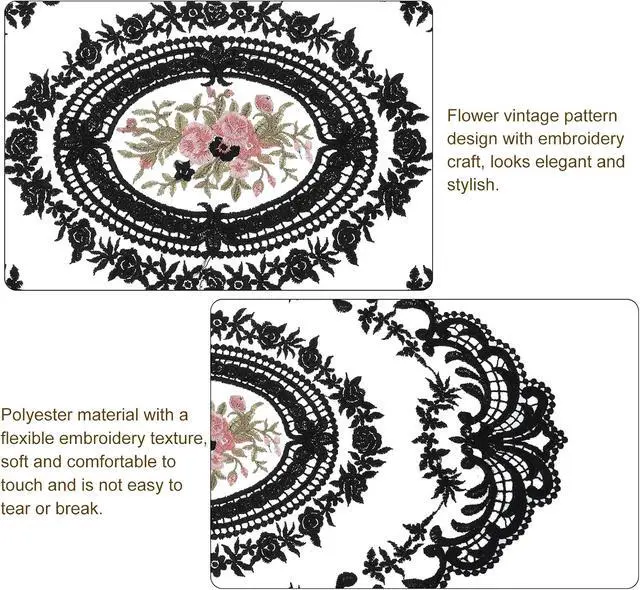Alt view image 3 of 7 - Retro Lace Placemat 12x16-in Oval Embroidered Table Place Mats French Crochet Doilies Coasters Cup Mat for Home Wedding, Black