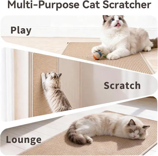 Alt view image 6 of 7 - Cat Scratcher Mat, 23.6"x15.7" Natural Sisal Cat Scratch Pad | Low-Shedding Cat Scratching Mat with Sticky Taps, Durable Cat Wall Scratcher for Indoor Cats, Protect Couch, Carpet & Floor