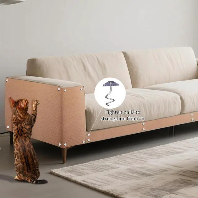 Alt view image 2 of 7 - 15.7'' x 23.6'' Cat Scratch Furniture Protector Cat Wall Scratcher Mat AdhesiveTrimmable Cloth Couch Anti-Scratch Cover DIY Climb Couch Protector from Claws, Replacement PadsBeige