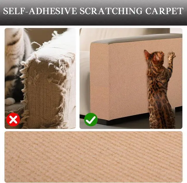Alt view image 3 of 7 - 15.7'' x 23.6'' Cat Scratch Furniture Protector Cat Wall Scratcher Mat AdhesiveTrimmable Cloth Couch Anti-Scratch Cover DIY Climb Couch Protector from Claws, Replacement PadsBeige