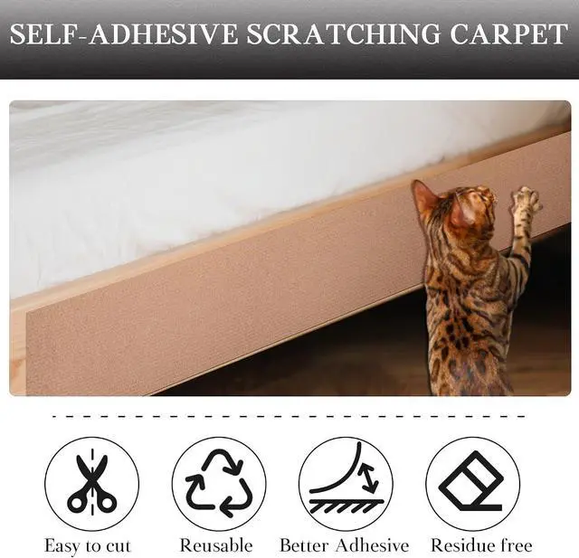 Alt view image 4 of 7 - 15.7'' x 23.6'' Cat Scratch Furniture Protector Cat Wall Scratcher Mat AdhesiveTrimmable Cloth Couch Anti-Scratch Cover DIY Climb Couch Protector from Claws, Replacement PadsBeige