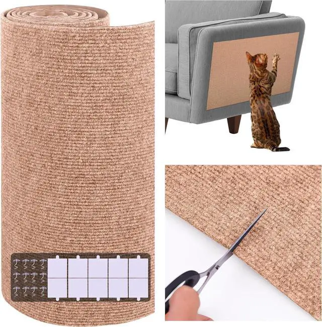 Main image of 15.7'' x 23.6'' Cat Scratch Furniture Protector Cat Wall Scratcher Mat AdhesiveTrimmable Cloth Couch Anti-Scratch Cover DIY Climb Couch Protector from Claws, Replacement PadsBeige