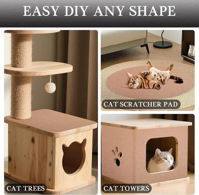 Alt view image 7 of 7 - 15.7'' x 23.6'' Cat Scratch Furniture Protector Cat Wall Scratcher Mat AdhesiveTrimmable Cloth Couch Anti-Scratch Cover DIY Climb Couch Protector from Claws, Replacement PadsBeige