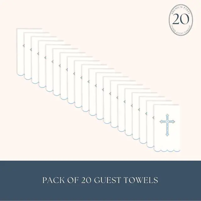Alt view image 2 of 5 - Bonjour Fête Sky Blue Cross Paper Party Guest Towels | 3-Ply Napkins for Baptisms, Baby Showers, First Communions, Church, Easter | Premium Decor | Elegant Party Supplies | Pack of 20, 4.25" x 7.75"
