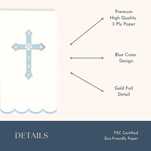 Alt view image 4 of 5 - Bonjour Fête Sky Blue Cross Paper Party Guest Towels | 3-Ply Napkins for Baptisms, Baby Showers, First Communions, Church, Easter | Premium Decor | Elegant Party Supplies | Pack of 20, 4.25" x 7.75"