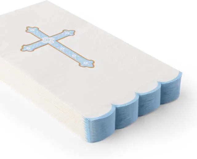Alt view image 5 of 5 - Bonjour Fête Sky Blue Cross Paper Party Guest Towels | 3-Ply Napkins for Baptisms, Baby Showers, First Communions, Church, Easter | Premium Decor | Elegant Party Supplies | Pack of 20, 4.25" x 7.75"