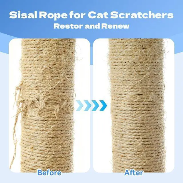 Alt view image 5 of 7 - Natural Sisal Rope, 4mm x 66 ft, Cat Scratcher Repair | Also great for crafts, garden projects, furniture wrapping, scratch pads, and natural home decor beyond cat furniture.