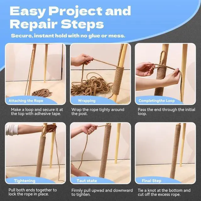 Alt view image 6 of 7 - Natural Sisal Rope, 4mm x 66 ft, Cat Scratcher Repair | Also great for crafts, garden projects, furniture wrapping, scratch pads, and natural home decor beyond cat furniture.
