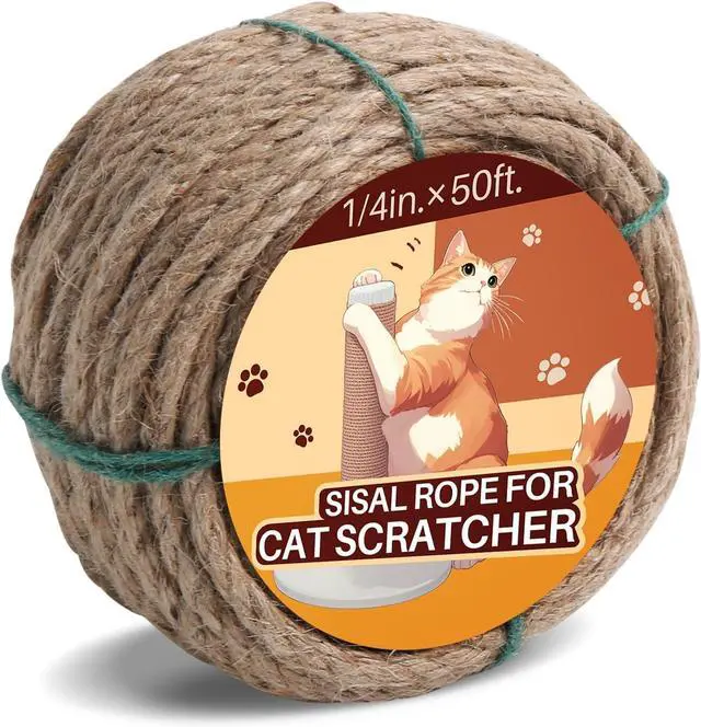 Main image of Sisal Rope for Cat Scratcher 1/4" 50 Ft Cat Tree Rope Twine for Repairing Cat Scratching Post Replacement DIY Hemp Rope for Carpet Mat Kicker House, Pet Toy, and Crafts Gardening Home Decorating