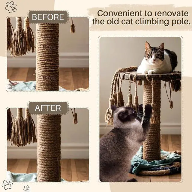 Alt view image 2 of 7 - Sisal Rope for Cat Scratcher 1/4" 50 Ft Cat Tree Rope Twine for Repairing Cat Scratching Post Replacement DIY Hemp Rope for Carpet Mat Kicker House, Pet Toy, and Crafts Gardening Home Decorating