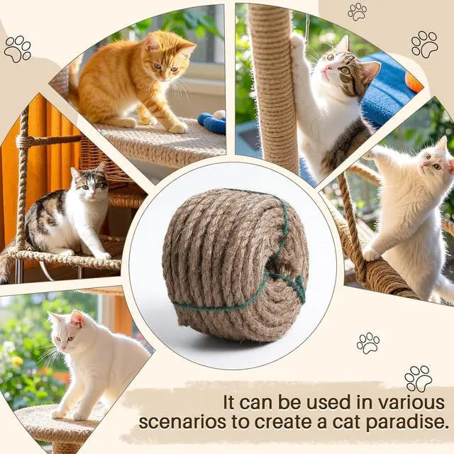Alt view image 3 of 7 - Sisal Rope for Cat Scratcher 1/4" 50 Ft Cat Tree Rope Twine for Repairing Cat Scratching Post Replacement DIY Hemp Rope for Carpet Mat Kicker House, Pet Toy, and Crafts Gardening Home Decorating
