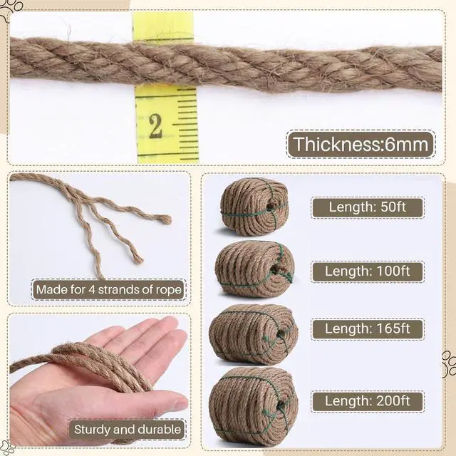 Alt view image 4 of 7 - Sisal Rope for Cat Scratcher 1/4" 50 Ft Cat Tree Rope Twine for Repairing Cat Scratching Post Replacement DIY Hemp Rope for Carpet Mat Kicker House, Pet Toy, and Crafts Gardening Home Decorating