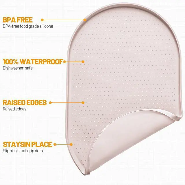 Alt view image 2 of 7 - 100% Waterproof Silicone Pet Feeding Mat with Raised Edge for Food and Water, Dog Bowl Mats, Cat Bowls Placemat with High Lip Protects Floor for Cats and Dogs (White Sand, 19" L x 12" W)