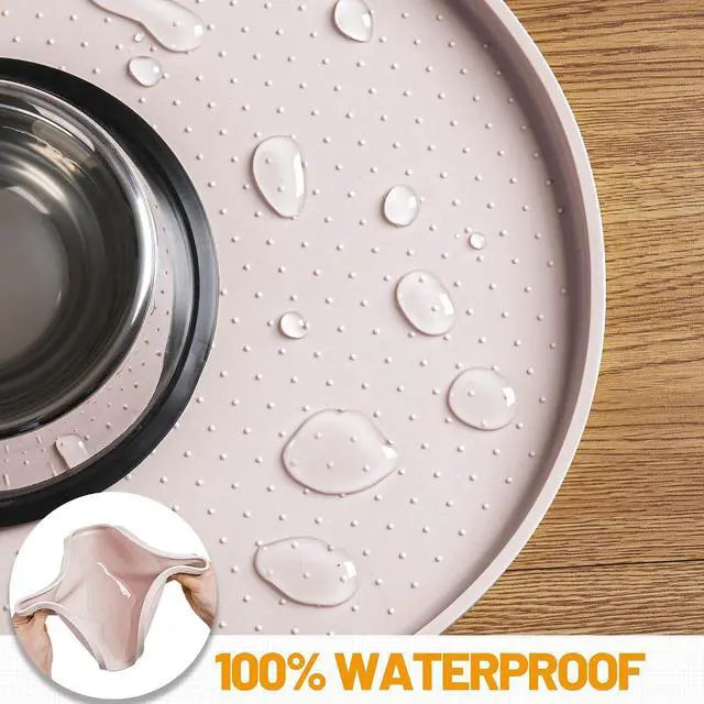 Alt view image 4 of 7 - 100% Waterproof Silicone Pet Feeding Mat with Raised Edge for Food and Water, Dog Bowl Mats, Cat Bowls Placemat with High Lip Protects Floor for Cats and Dogs (White Sand, 19" L x 12" W)