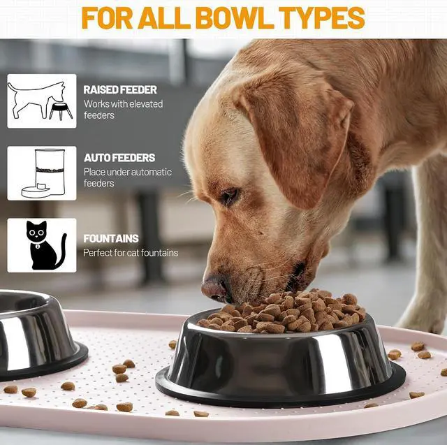 Alt view image 6 of 7 - 100% Waterproof Silicone Pet Feeding Mat with Raised Edge for Food and Water, Dog Bowl Mats, Cat Bowls Placemat with High Lip Protects Floor for Cats and Dogs (White Sand, 19" L x 12" W)