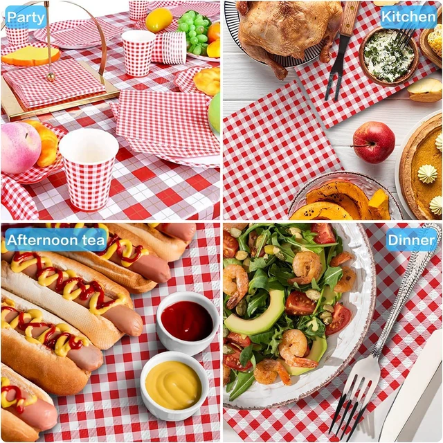 Alt view image 4 of 5 - Disposable Paper Napkins Red and White Gingham for Dinner Picnic and Parties (Pack of 50)