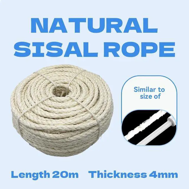 Alt view image 2 of 7 - Natural Sisal Rope, 4mm x 66 ft, Cat Scratcher Repair | Also great for crafts, garden projects, furniture wrapping, scratch pads, and natural home decor beyond cat furniture.