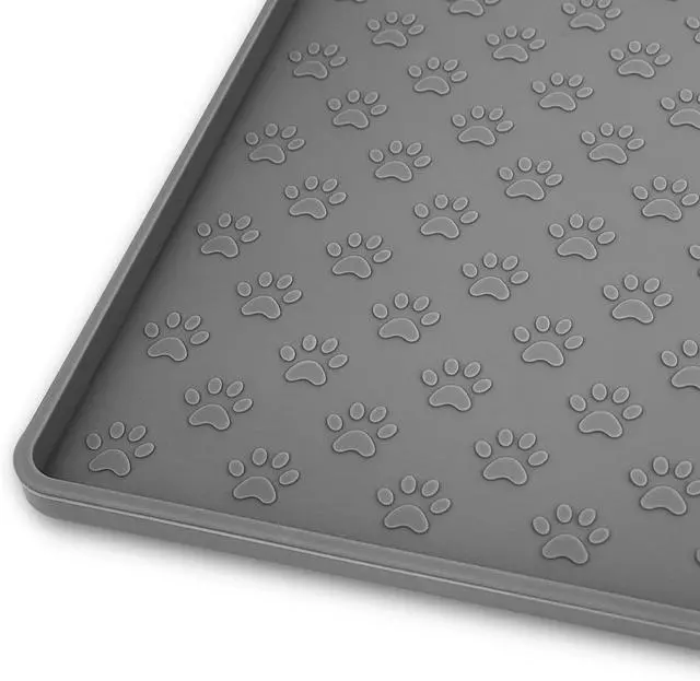 Main image of Pet Placemat for Dog and Cat, Mat for Prevent Food and Water Overflow, Suitable for Small, Medium and Big Pet, 18" 12", Grey, Silicone