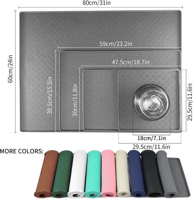 Alt view image 2 of 6 - Pet Placemat for Dog and Cat, Mat for Prevent Food and Water Overflow, Suitable for Small, Medium and Big Pet, 18" 12", Grey, Silicone