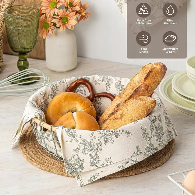 Alt view image 3 of 7 - Multi-Purpose French Pastoral Tea Towels Set of 2, Green | 100% Organic Cotton Flour Sack Kitchen Towels, 18x25in Absorbent Dish Cloths, Farmhouse Napkins, Decorative Hand Towels Set