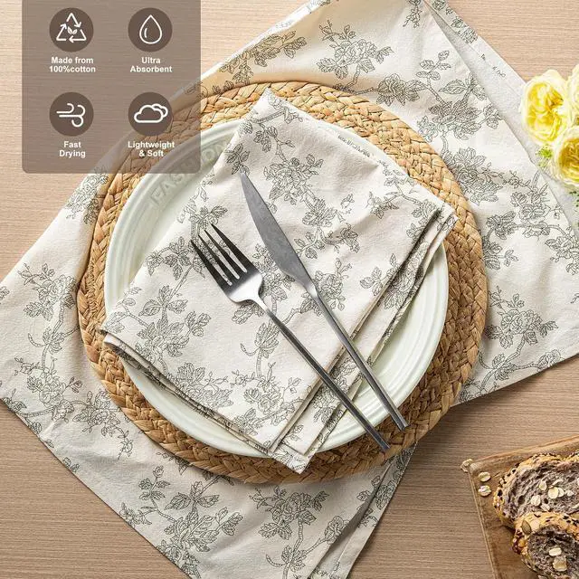 Alt view image 4 of 7 - Multi-Purpose French Pastoral Tea Towels Set of 2, Green | 100% Organic Cotton Flour Sack Kitchen Towels, 18x25in Absorbent Dish Cloths, Farmhouse Napkins, Decorative Hand Towels Set