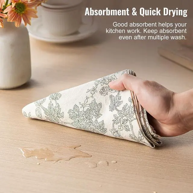 Alt view image 6 of 7 - Multi-Purpose French Pastoral Tea Towels Set of 2, Green | 100% Organic Cotton Flour Sack Kitchen Towels, 18x25in Absorbent Dish Cloths, Farmhouse Napkins, Decorative Hand Towels Set