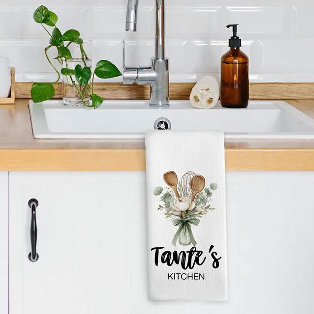 Alt view image 3 of 6 - Tante Gifts Kitchen Dish Towels, Birthday Gifts for Auntie Aunty Women from Nephew and Niece, Watercolor Floral Cooking Floral Utensils Hand Towels Kitchen Tea Towels Decorations, 16x24inch