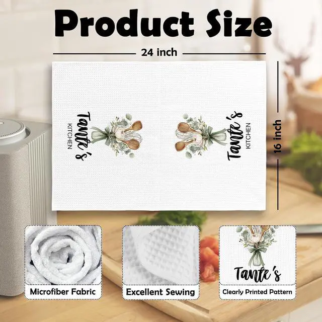 Alt view image 6 of 6 - Tante Gifts Kitchen Dish Towels, Birthday Gifts for Auntie Aunty Women from Nephew and Niece, Watercolor Floral Cooking Floral Utensils Hand Towels Kitchen Tea Towels Decorations, 16x24inch