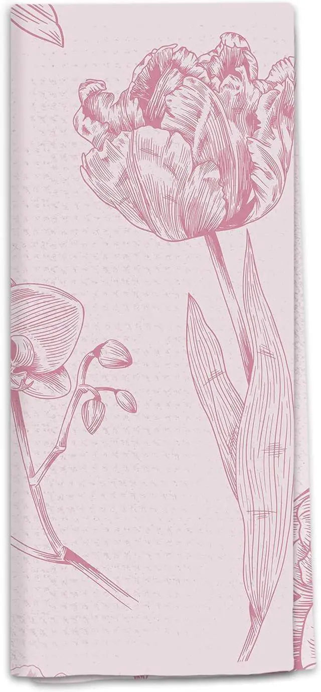 Main image of Pink Floral Kitchen Towels, Pastel Flower Botanical Dish Tea Towels for Kitchen Decor, Vintage Elegant Cottagecore Floral Decorative Hand Towel for Bathroom, 16x24 Inch