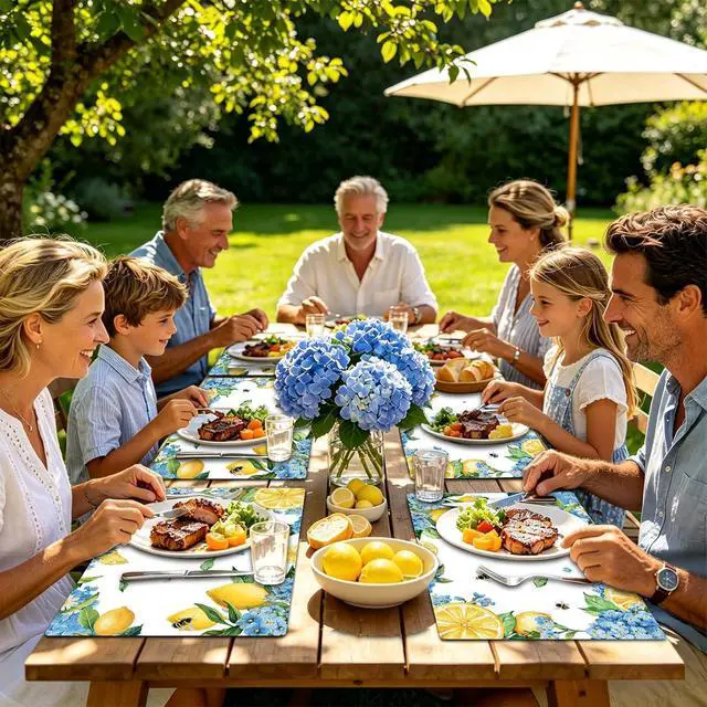 Alt view image 7 of 7 - Hydrangea Lemon Placemats Set of 6, 11 x 15.7 Inch Decorative Lemon Floral Vinyl Table Mats for Summer Holiday Wedding Birthday Party Supplies