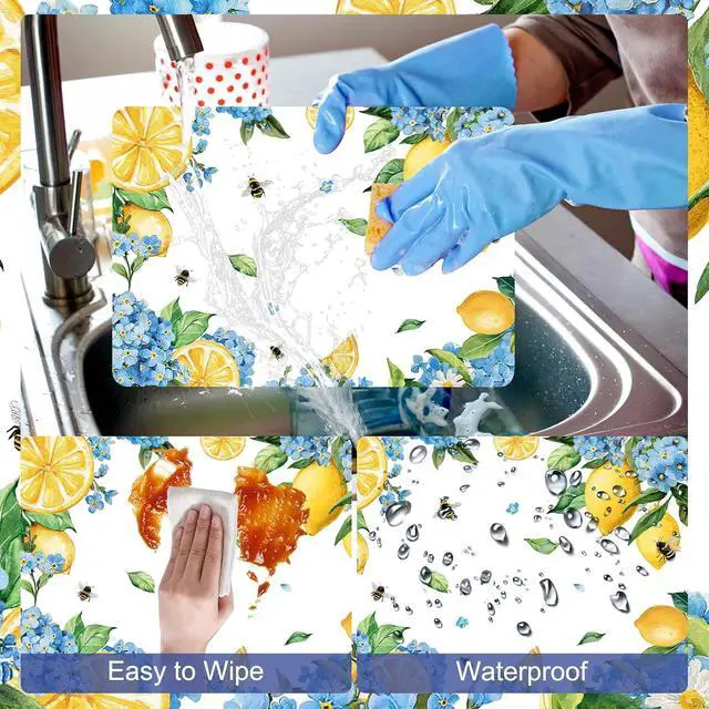 Alt view image 4 of 7 - Hydrangea Lemon Placemats Set of 6, 11 x 15.7 Inch Decorative Lemon Floral Vinyl Table Mats for Summer Holiday Wedding Birthday Party Supplies