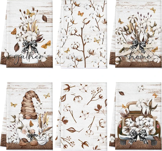 Main image of 6 Pcs Home Kitchen Towels Summer Flower Floral Farmhouse Kitchen Hand Dish Towels Fast Drying Decor for Cooking(Brown,Cotton)