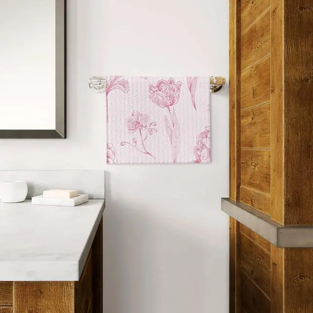 Alt view image 6 of 7 - Pink Floral Kitchen Towels, Pastel Flower Botanical Dish Tea Towels for Kitchen Decor, Vintage Elegant Cottagecore Floral Decorative Hand Towel for Bathroom, 16x24 Inch