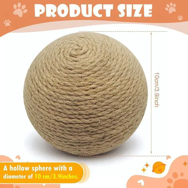 Alt view image 2 of 7 - 3.94 inch Sisal Cat Ball Toy, Interactive Natural Cat Scratching Ball, Perfect Scratcher for Cats' Exercise and Fun (Sisal)