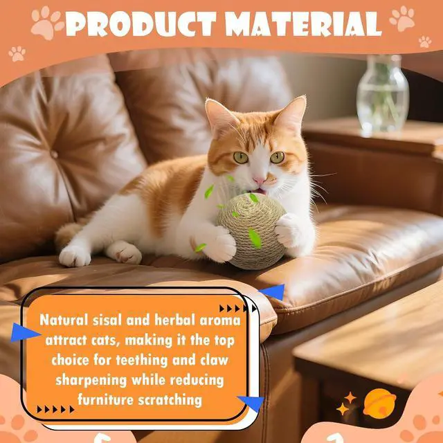 Alt view image 3 of 7 - 3.94 inch Sisal Cat Ball Toy, Interactive Natural Cat Scratching Ball, Perfect Scratcher for Cats' Exercise and Fun (Sisal)