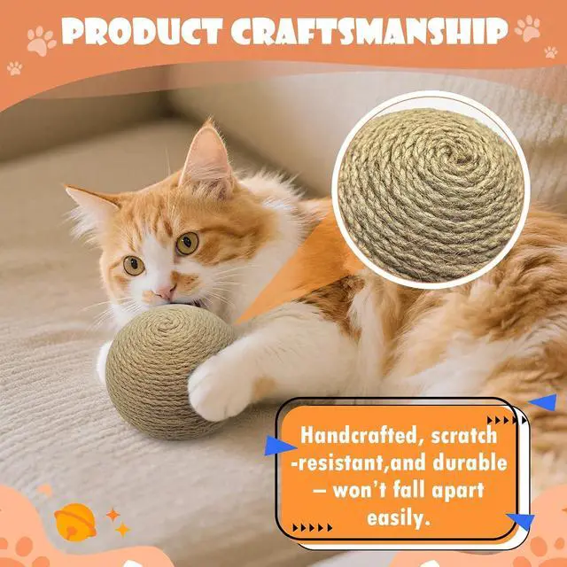 Alt view image 5 of 7 - 3.94 inch Sisal Cat Ball Toy, Interactive Natural Cat Scratching Ball, Perfect Scratcher for Cats' Exercise and Fun (Sisal)