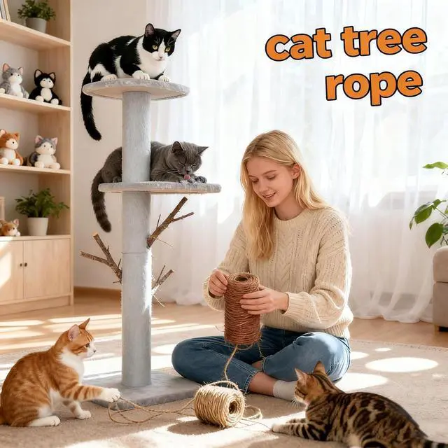 Alt view image 4 of 7 - 164Ft Sisal Rope for Cat Tree & Scratching Post Replacement, Scratcher Rope to Refresh Cat Furniture, Durable Cat Scratching Rope