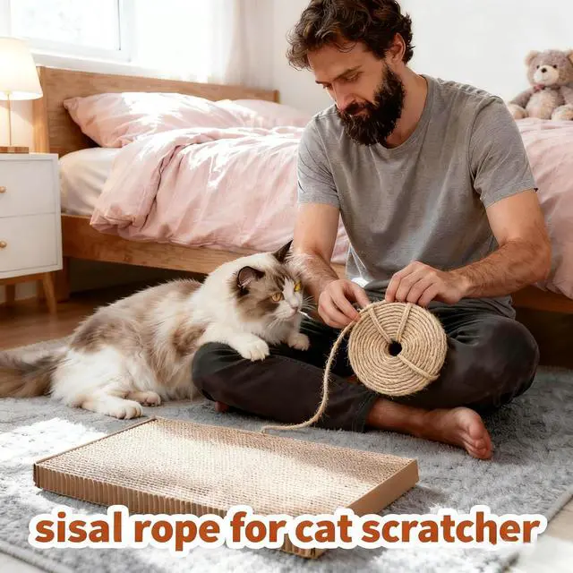 Alt view image 3 of 7 - 164Ft Sisal Rope for Cat Tree & Scratching Post Replacement, Scratcher Rope to Refresh Cat Furniture, Durable Cat Scratching Rope