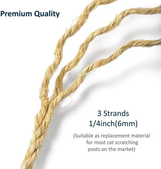 Alt view image 4 of 5 - Cat Natural Sisal Rope for Scratching Post Tree Replacement, Hemp Rope for Repairing, Recovering or DIY Scratcher, Natural Color, 30FT