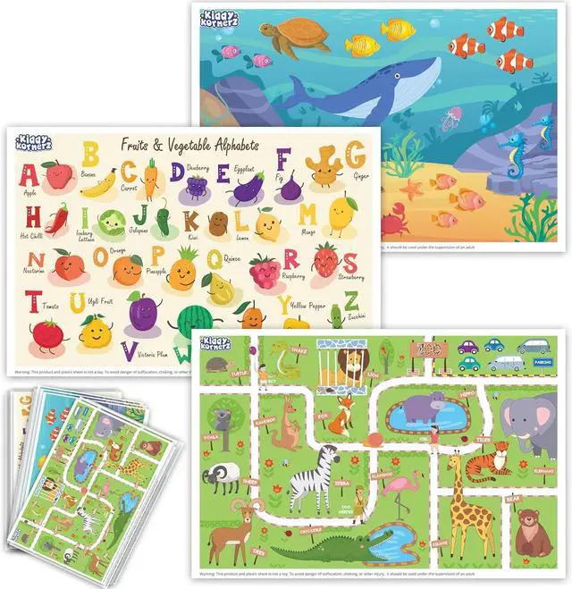 Main image of 40 Pack Waterproof Disposable Placemats for Baby, Place mats for Kids, Toddler - Kids Placemats for Dining Table Tyke, Restaurants, and Travel (Aquarium, Alphabet and Zoo Theme)