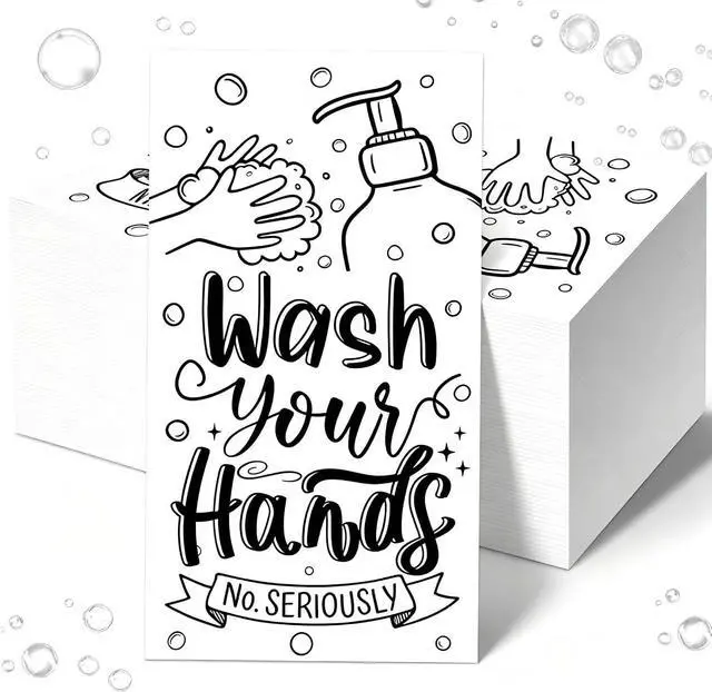 Main image of Disposable Hand Towels for Bathroom, 50 PCS Wash Your Hands Paper Napkins Bathroom Etiquette Guest Napkins for Powder Room Wedding Holiday Birthday Baby Bridal Shower Supplies, Black White