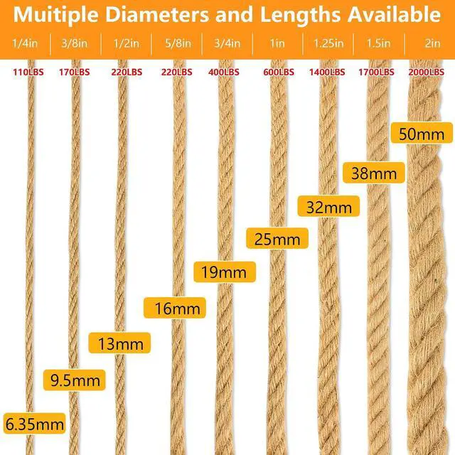 Alt view image 2 of 7 - Sisal Rope 1/4 Inch X 50 Ft, Natural Hemp Rope Twine Twisted 4 Strand, Sisal for Crafts Heavy Duty Multipurpose for Cat Scratcher, Docks, DIY Projects.