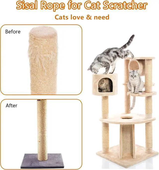 Alt view image 3 of 7 - Sisal Rope 1/4 Inch X 50 Ft, Natural Hemp Rope Twine Twisted 4 Strand, Sisal for Crafts Heavy Duty Multipurpose for Cat Scratcher, Docks, DIY Projects.
