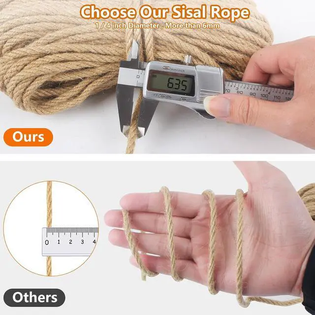 Alt view image 4 of 7 - Sisal Rope 1/4 Inch X 50 Ft, Natural Hemp Rope Twine Twisted 4 Strand, Sisal for Crafts Heavy Duty Multipurpose for Cat Scratcher, Docks, DIY Projects.
